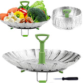 Vegetable Steamer Basket for Cooking Food, Stainless Steel Veggie Steam Basket for Pot, Folding Expandable Steaming Insert with Extendable Handle Fits Various Size Pot
