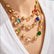 18K Gold Plated Colorful Glass Stone Station Necklace | Bezel Set Layered Beaded Chain  >