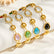 18K Gold Plated Colorful Glass Stone Station Necklace | Bezel Set Layered Beaded Chain  >