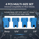 4 PCS Car Brake Line Clamps, 3/8" 5/16" 1/2" Banjo Fitting Fuel Line Stopper Set, PVC Vertical Brake Hose Plug Tool, Universal Repair Hardware Tool for Most Cars (Blue)