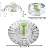 Vegetable Steamer Basket for Cooking Food, Stainless Steel Veggie Steam Basket for Pot, Folding Expandable Steaming Insert with Extendable Handle Fits Various Size Pot