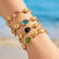 18K Gold Plated Colorful Glass Stone Station Necklace | Bezel Set Layered Beaded Chain  >