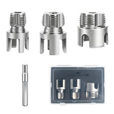 4PCS PVC Pipe Threader Kit (1/2", 3/4", 1", Hex Shank), Integrated Internal & External Straight Threading Tapping Tool, Heavy-Duty Plastic Tube Reamer Deburring Set for Power Drill, DIY Plumbing Tool