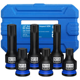 1/2" Drive Triple Square Spline Impact Bit Sockets Long and Short Combinations Set, 6 Pcs XZN Socket 42 Cr-Mo M14 M16 M18 With Storage Case