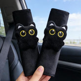 2pcs Cute Black Cat Plush Seatbelt Shoulder Pad - Soft Padding Auto Interior Accessory, Pressure Relief Durable Daily Use Universal Car Gadget for Adults, Fashion Protector