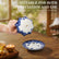 Umbrella Ceramic Tea Strainer with Drip Tray, Chinese Blue & White Porcelain Loose Leaf Filter, fits 2.56 to 3.94-Inch Openings