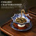 Umbrella Ceramic Tea Strainer with Drip Tray, Chinese Blue & White Porcelain Loose Leaf Filter, fits 2.56 to 3.94-Inch Openings