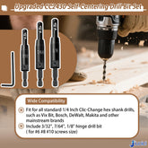 2026 Upgraded Self Centering Drill Bit Set Vix Bits, CC2430 3/32" 7/64" 1/8" Center Hinge Drill Bit for 1/4In Hex Shank Drills, Installing Hinge & Drilling Pilot Hole, Ultra-Hard Steel, High-Precision