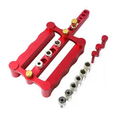 Self Centering Doweling Jig Woodworking Joinery Hole Drill Guide with 1/4 5/16 3/8 Inch Positioner Locator Tool Red Wave Hardware Precise Punch Drilling Jig Kit