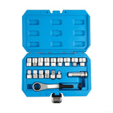 17 Piece Chrome Vanadium Pass Through Socket Set with Reversible Ratchet and Extension Bar Suitable for Tightening Nuts on Threaded Rods