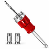 Hole Saw Arbor, 3/8 Quick Release Shank, 5/8-18 UNF and M16 | Dual adapters fit 1-3/8 to 7-7/8 in bi-metal hole saws, with quick release, slug ejection and attached pilot bit