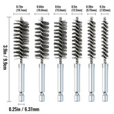 6 Pcs Stainless Steel Bore Brush Set with 1/4" Hex Shank Twisted Wire Bristles, Different Sizes (8, 10, 12, 15, 17, 19mm) for Rust and Tube Cleaning