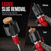 Hole Saw Arbor, 3/8 Quick Release Shank, 5/8-18 UNF and M16 | Dual adapters fit 1-3/8 to 7-7/8 in bi-metal hole saws, with quick release, slug ejection and attached pilot bit