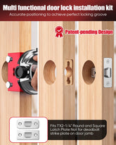 Door Latch Mortise Tool for Router, Aluminum Alloy Door Latch Plate Template Kit, Door Lock & Door Installation Kit, Fits 1-3/8" & 1-3/4" Wood Doors, for 1" x2-1/4 Latch Plates, Not for Strike Plate