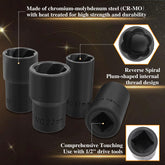 1/2 Inch Drive Impact Lug Nut Socket 5Pcs Lug Nut Remover Extractor Tool Locking Lug Nut Removal Tools 17Mm 19Mm 21Mm 22Mm Stripped Bolt Remover Lug Nut Extractor Set