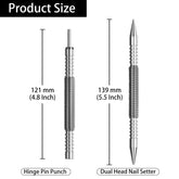 2PCS Dual Head Nail Setter and Hinge Pin Punch Set, 3/32" & 1/16" Hammerless Spring Loaded Nail Punch Tool Spring Nail Set 5000 PSI Striking Force Hinge Pin Removal Tool for Metal or Wood