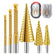6PCS HSS Titanium Coated Drill Bit Set, Including 3 Sizes Step Drill Bit and 3 Sizes Twist Drill Bits for Metalworking, Woodworking, Hole Drilling, Multiple Hole Stepped Up Bits for DIY Lovers
