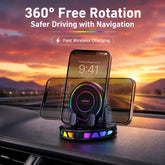 15W Car Mount Charger with 7-Color RGB Light, Car Phone Holder for Your Car, Horizontal Mode Wireless Charging, 360° Rotating Strong Suction Mount for iPhone 17 Pro Max 16 15 14 13 12