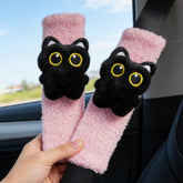 2pcs Cute Black Cat Plush Seatbelt Shoulder Pad - Soft Padding Auto Interior Accessory, Pressure Relief Durable Daily Use Universal Car Gadget for Adults, Fashion Protector