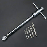 Ratchet T Handle Tap Wrench + 5pcs M3 M4 M5 M6 M8 Machine Screw Metric Thread Milling Plug T-shape Taps Set, Both Way Hand Tap Set Adjustable Manual Tapping Tool Kit for Home Use