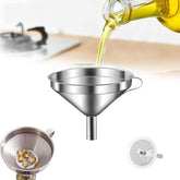 Stainless Steel Filter Funnel, 304 Stainless Steel Kitchen Funnel with Detachable Filter Mesh & Handle, for Transferring Liquid, Oil, Juice & Jam - Dishwasher Safe